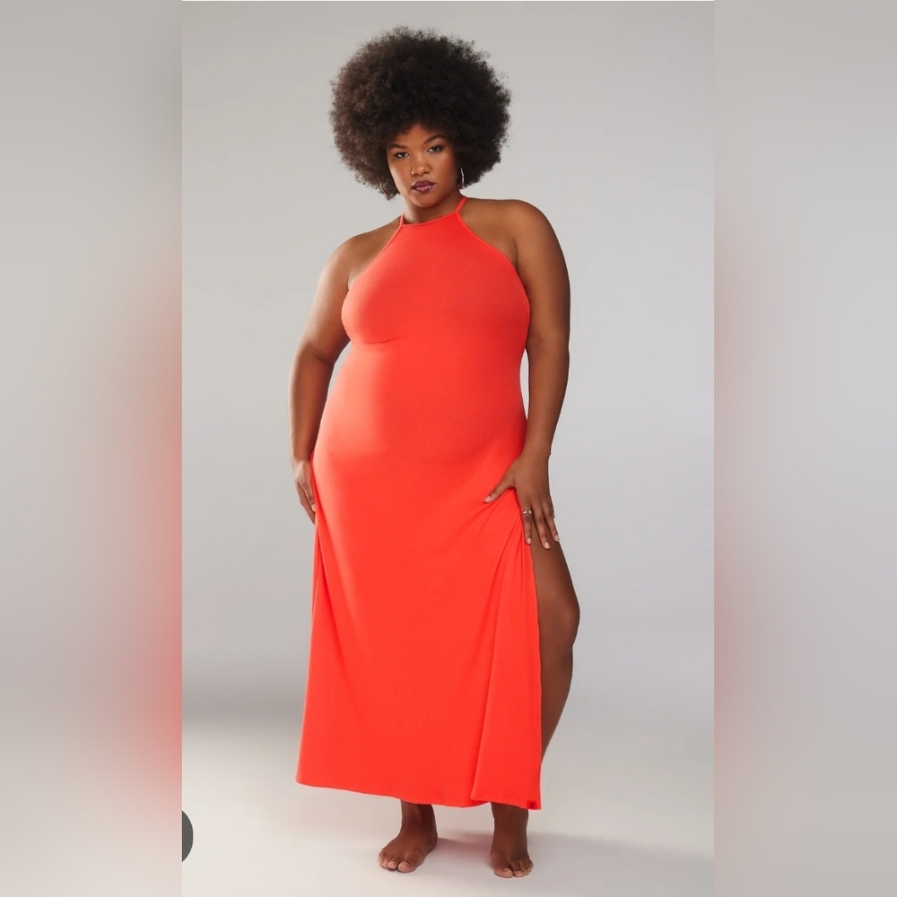Savage X Fenty 4x Rib Essentials Maxi Slip in red pink